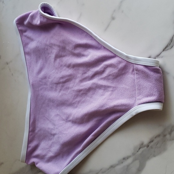 Kona Sol™ Purple Terry Textured Solid High Waist High Leg Bikini Bottom Size M # - Picture 4 of 7